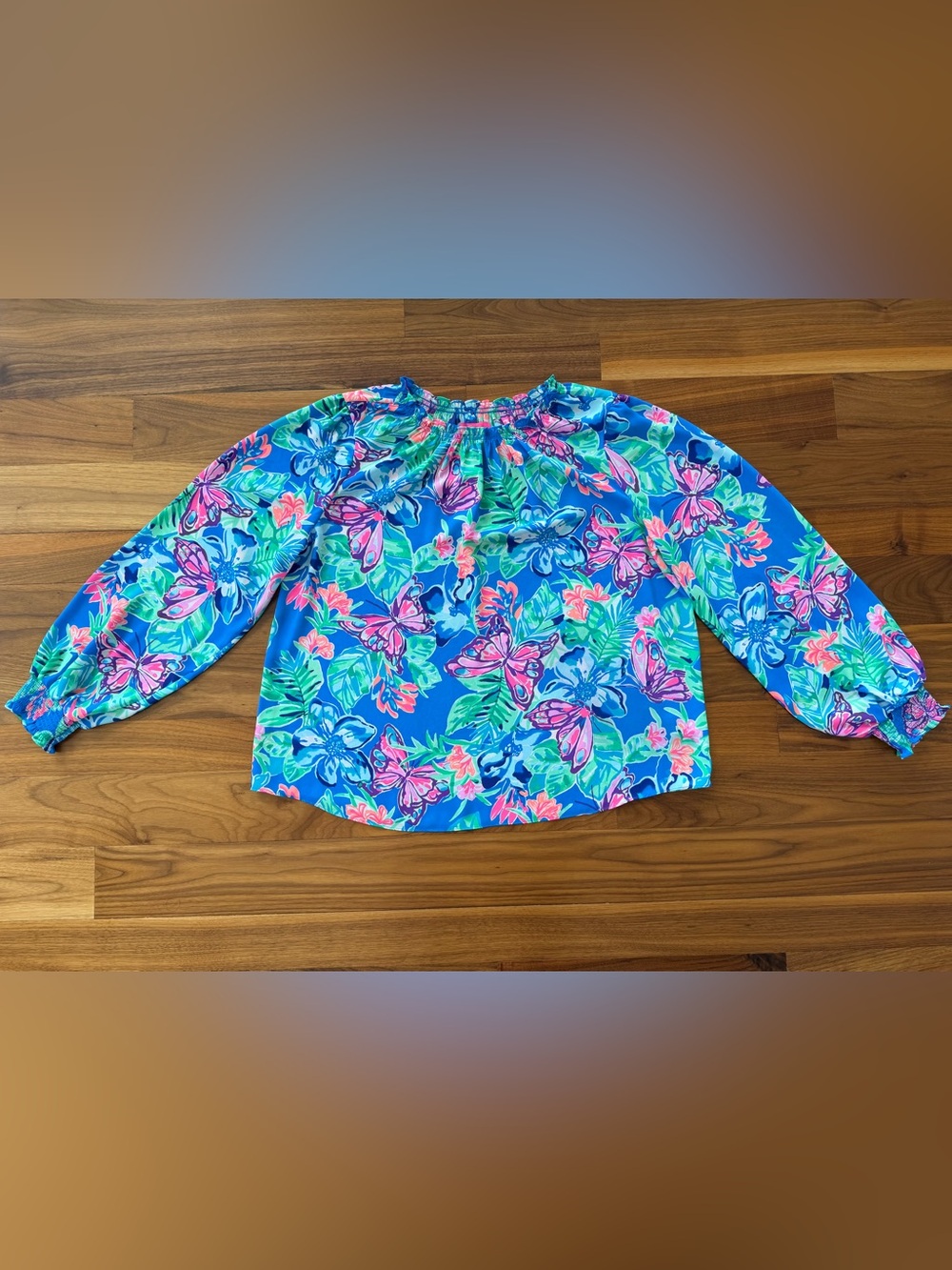 Lilly Pulitzer Floral Luce Top Blouse Pundy Blue Isle Be Back Size XL  EUC